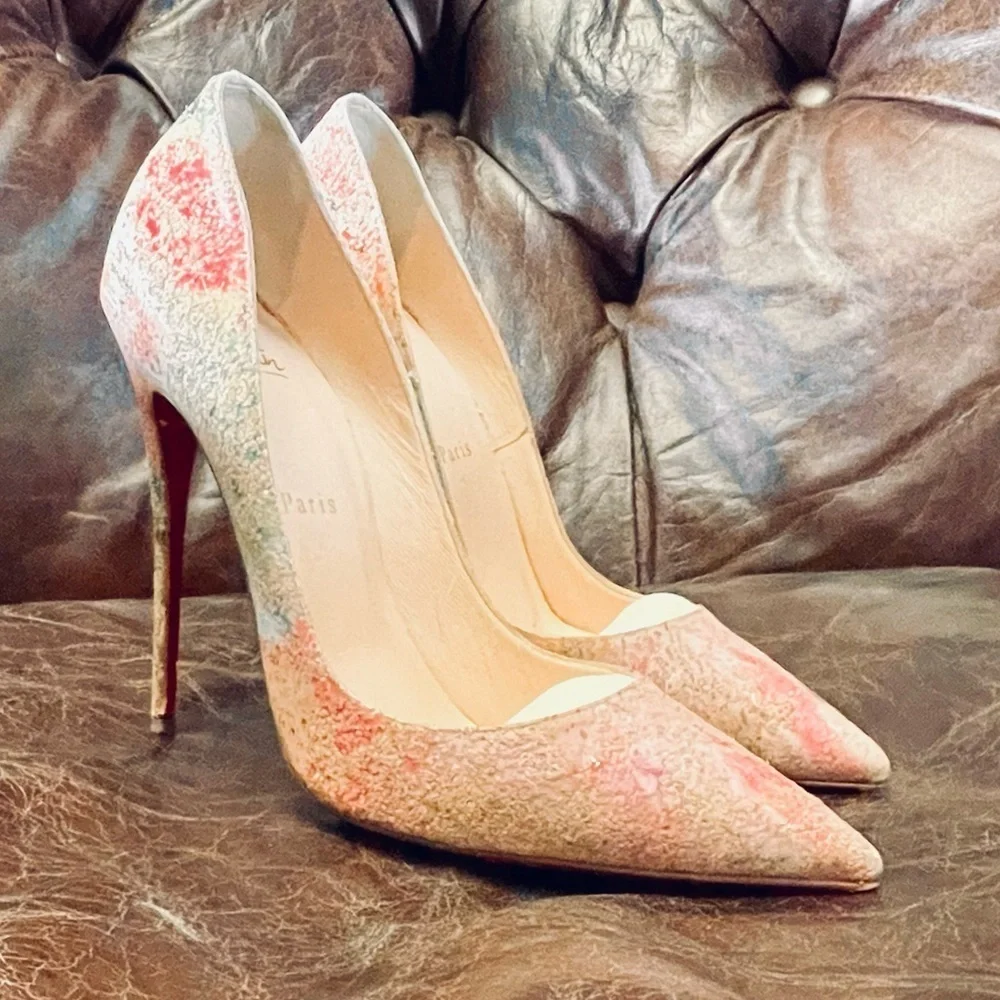 Christian Louboutin So Kate, Multicolor Abstract Cork Glitter Pumps, EU39